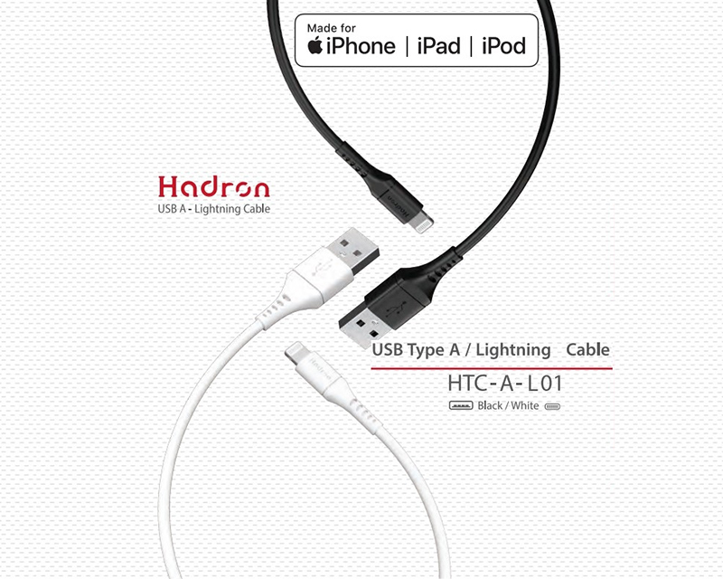 مشخصات، قیمت و خرید کابل شارژ USB به لایتنینگ هادرون دارای MFi مدل HTC-A-L01